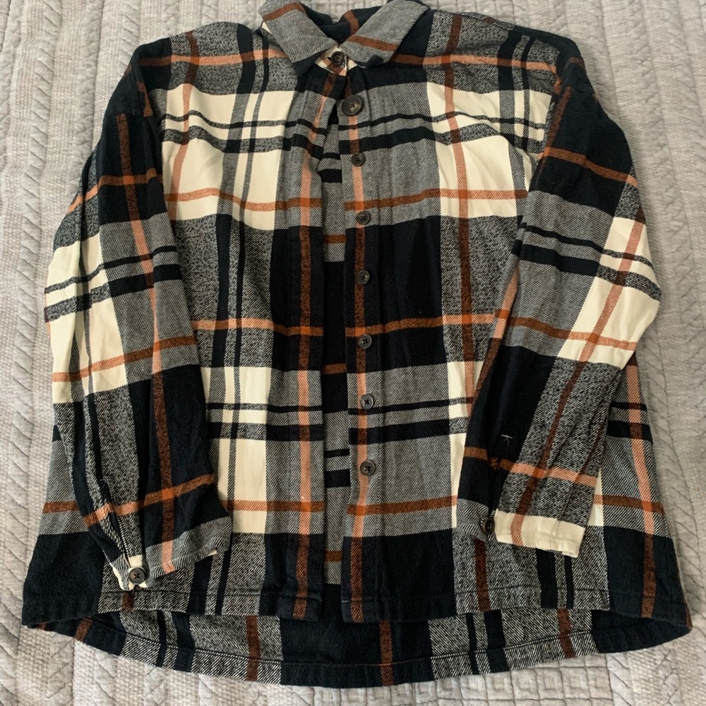 Madewell Checkered Button-Up Shirt in Black and Orange
